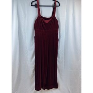 Forever 21+ Red Velour‎ Wide Leg Overalls Jumpsuit Pockets Size 0X